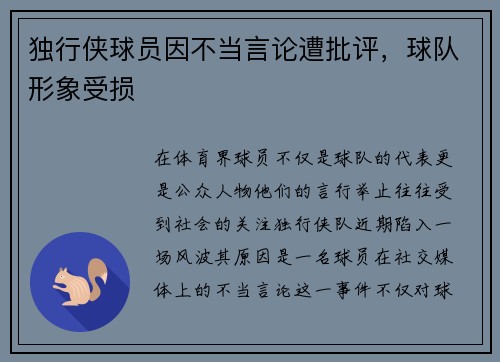 独行侠球员因不当言论遭批评，球队形象受损